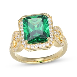 STUDIO BY KAY Emerald-Cut Lab-Created Emerald & White Lab-Created Sapphire Ring 24K Yellow Gold Vermeil Sterling Silver