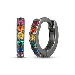 Men's Multicolor Lab-Created Gemstone Huggie Hoop Earrings Matte Gunmetal-Plated Sterling Silver