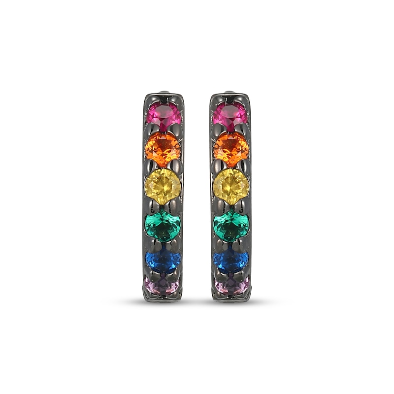 Main Image 2 of Men's Multicolor Lab-Created Gemstone Huggie Hoop Earrings Matte Gunmetal-Plated Sterling Silver