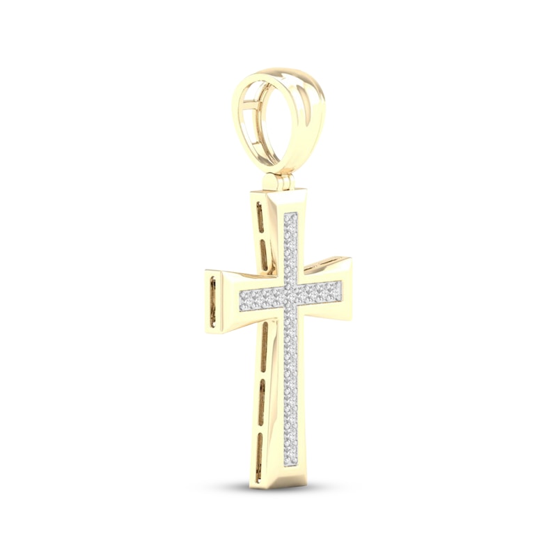 Main Image 2 of Men's Lab-Grown Diamond Pavé Flared Cross Charm 1/2 ct tw 24K Yellow Gold Vermeil Sterling Silver