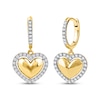 Thumbnail Image 1 of Lab-Grown Diamond Heart Halo Dangle Hoop Earrings 1/3 ct tw 24K Yellow Gold Vermeil Sterling Silver