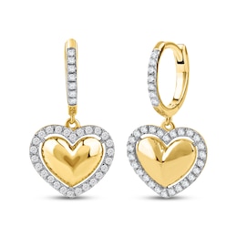 Lab-Grown Diamond Heart Halo Dangle Hoop Earrings 1/3 ct tw 24K Yellow Gold Vermeil Sterling Silver