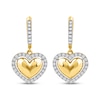Thumbnail Image 2 of Lab-Grown Diamond Heart Halo Dangle Hoop Earrings 1/3 ct tw 24K Yellow Gold Vermeil Sterling Silver