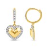 Thumbnail Image 3 of Lab-Grown Diamond Heart Halo Dangle Hoop Earrings 1/3 ct tw 24K Yellow Gold Vermeil Sterling Silver