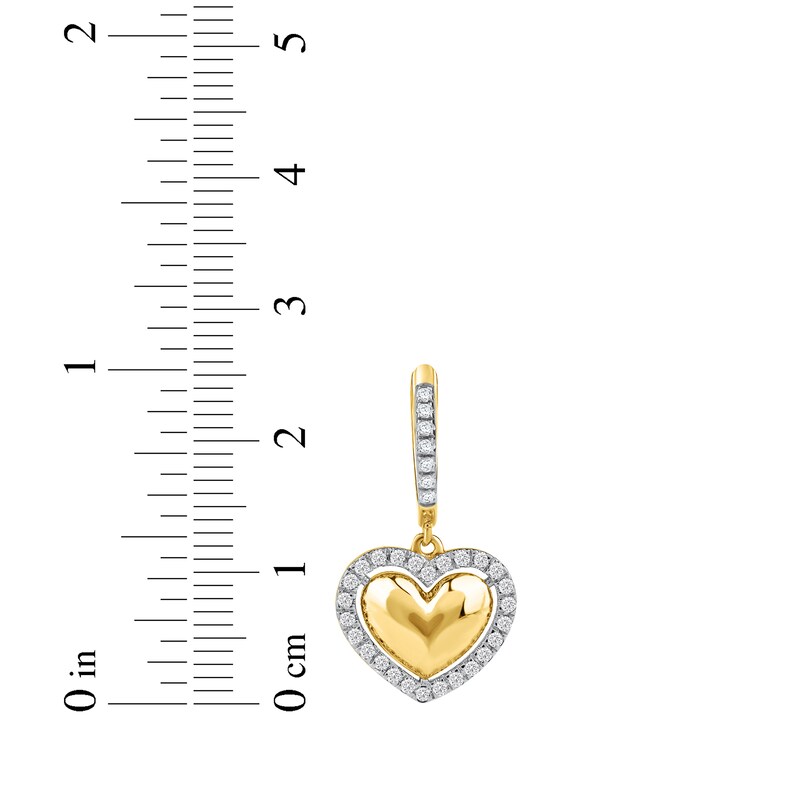 Main Image 5 of Lab-Grown Diamond Heart Halo Dangle Hoop Earrings 1/3 ct tw 24K Yellow Gold Vermeil Sterling Silver
