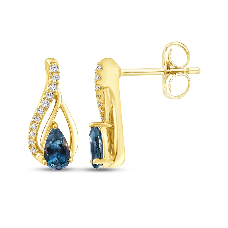 Main Image 3 of American Blue Sapphire & Diamond Flame-Shaped Earrings 1/15 ct tw 10K Yellow Gold