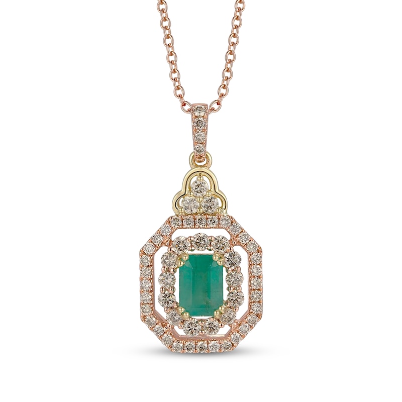 Main Image 1 of Le Vian Emerald-Cut Emerald Necklace 7/8 ct tw Diamonds 14K Two-Tone Gold 20"