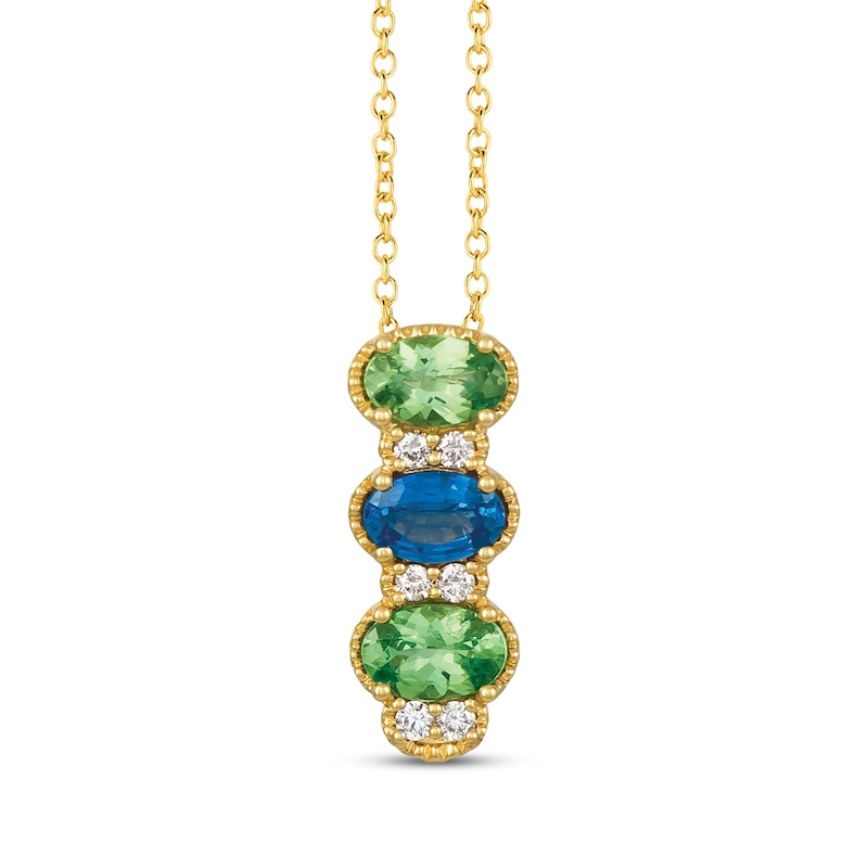 Main Image 1 of Le Vian Oval-Cut Blue Sapphire & Tsavorite Necklace 1/10 ct tw Diamonds 14K Honey Gold 18"