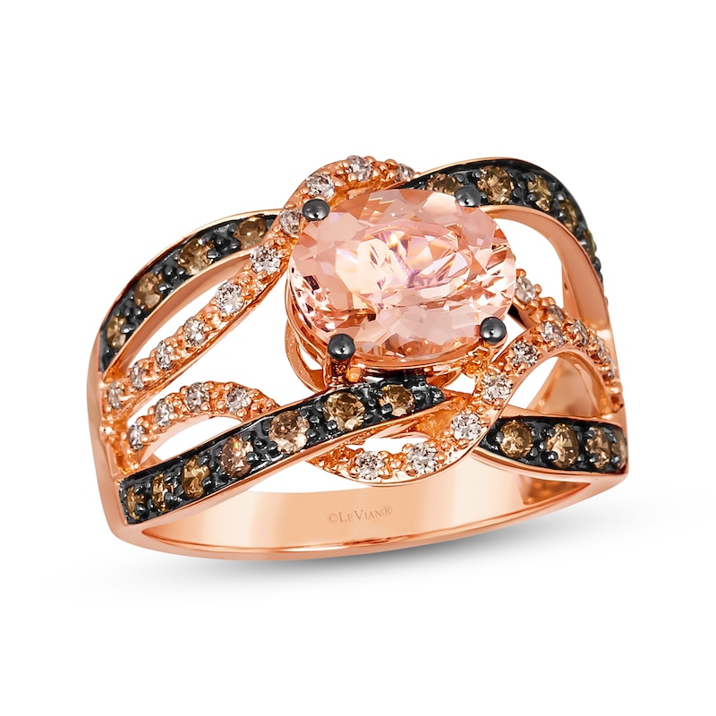 Main Image 1 of Le Vian Oval-Cut Morganite Ring 1/2 ct tw Diamonds 14K Strawberry Gold