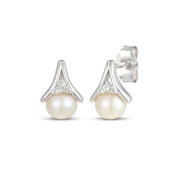 Cultured Pearl & White Lab-Created Sapphire Drop Earrings Sterling Silver