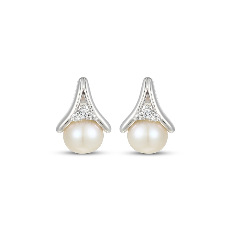 Main Image 2 of Cultured Pearl & White Lab-Created Sapphire Drop Earrings Sterling Silver