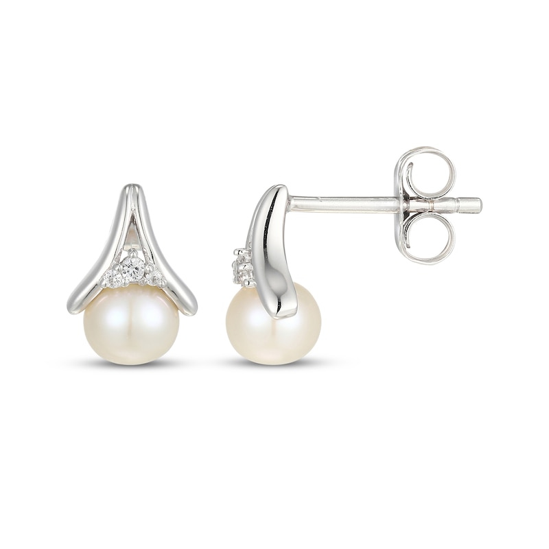 Main Image 3 of Cultured Pearl & White Lab-Created Sapphire Drop Earrings Sterling Silver