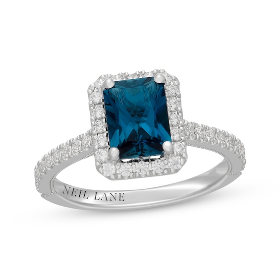 Neil Lane Radiant-Cut London Blue Topaz & Diamond Halo Engagement Ring 1/2 ct tw 14K White Gold
