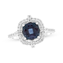 Cushion-Cut Lab-Created Alexandrite & White Lab-Created Sapphire Ring Sterling Silver