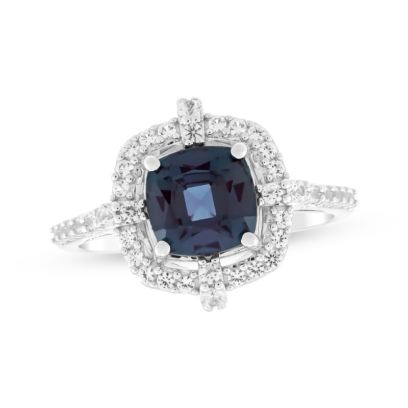 Main Image 1 of Cushion-Cut Lab-Created Alexandrite & White Lab-Created Sapphire Ring Sterling Silver