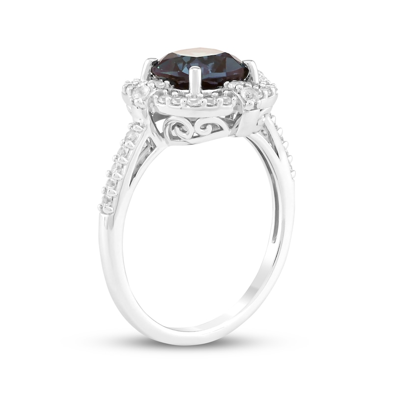 Main Image 2 of Cushion-Cut Lab-Created Alexandrite & White Lab-Created Sapphire Ring Sterling Silver