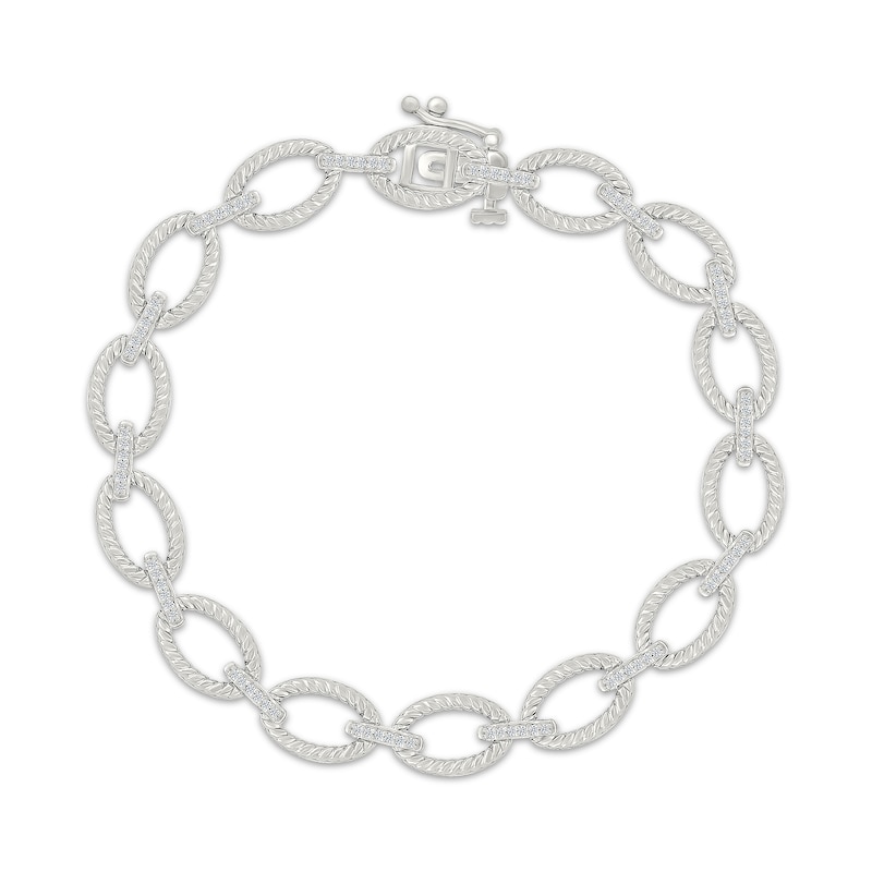 Main Image 1 of Diamond Rope Twist Oval Link Bracelet 1/4 ct tw Sterling Silver 7.25"