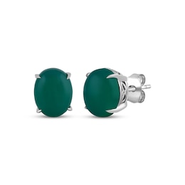 Oval-Cut Dyed Green Chalcedony Stud Earrings Sterling Silver