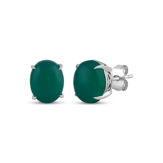 Oval-Cut Dyed Green Chalcedony Stud Earrings Sterling Silver