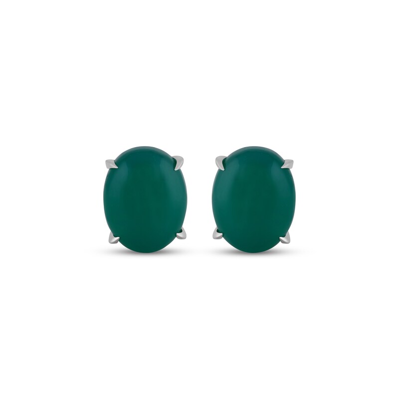 Main Image 2 of Oval-Cut Dyed Green Chalcedony Stud Earrings Sterling Silver