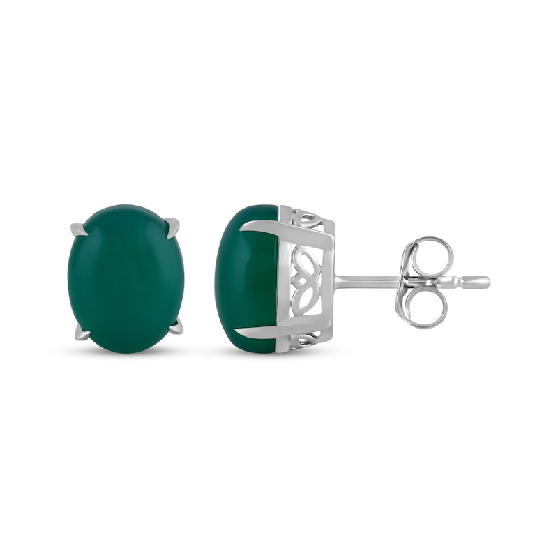Main Image 3 of Oval-Cut Dyed Green Chalcedony Stud Earrings Sterling Silver