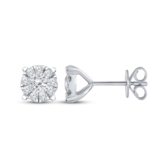 Diamond Halo Stud Earrings 1/2 ct tw 10K White Gold
