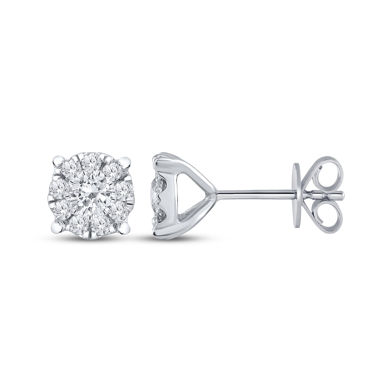 Main Image 1 of Diamond Halo Stud Earrings 1/2 ct tw 10K White Gold