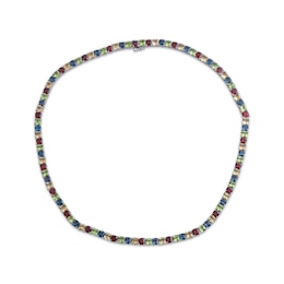 Cushion-Cut Garnet, Peridot, London Blue Topaz & Citrine Necklace Sterling Silver 20"