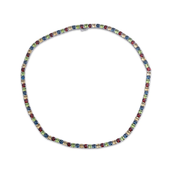 Cushion-Cut Garnet, Peridot, London Blue Topaz & Citrine Necklace Sterling Silver 20"