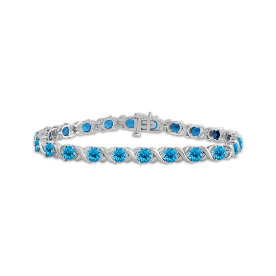 Swiss Blue Topaz "XO" Bracelet Sterling Silver 7.5"