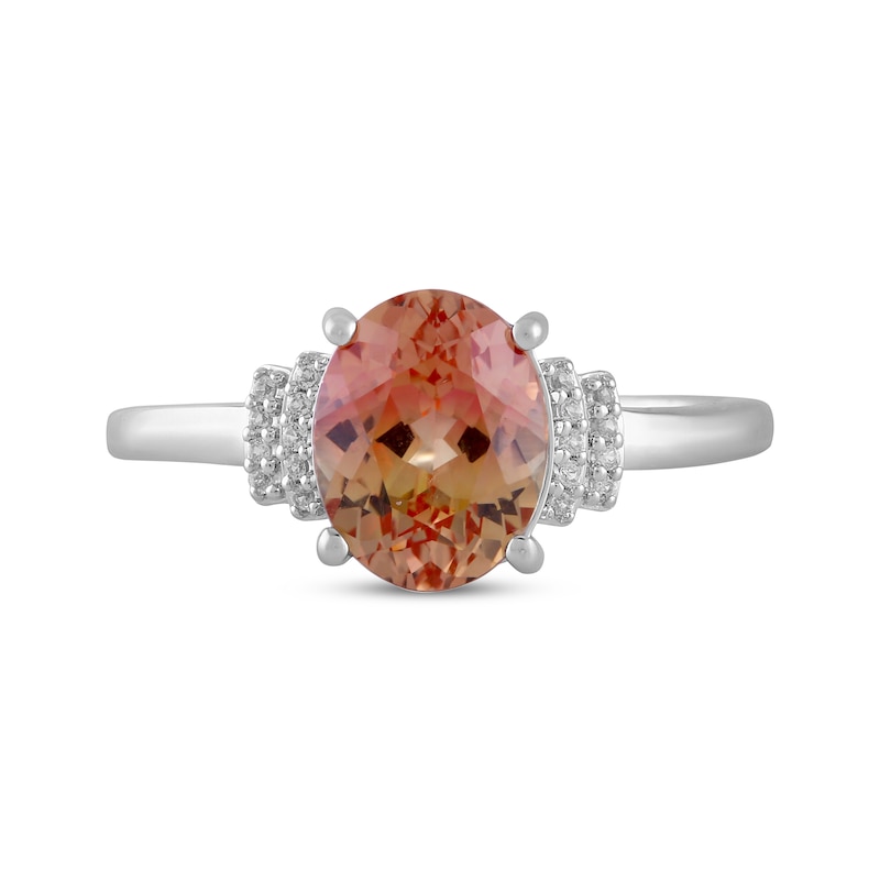 Main Image 3 of Oval-Cut Rainbow Lab-Created Sapphire & White Lab-Created Sapphire Ring Sterling Silver