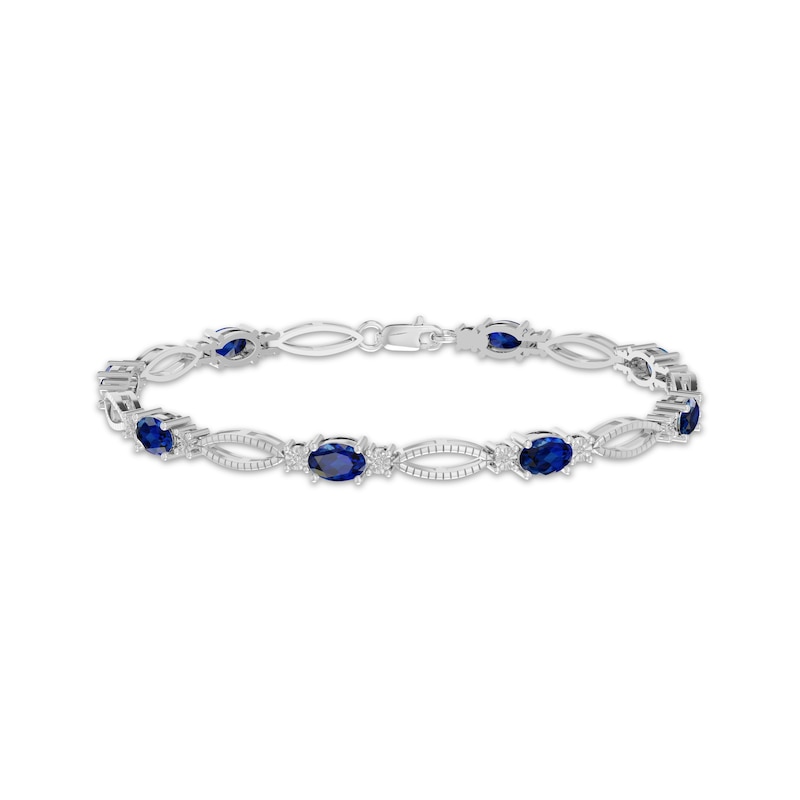 Main Image 1 of Oval-Cut Blue Lab-Created Sapphire & Diamond Accent Marquise Link Bracelet Sterling Silver 7.25"