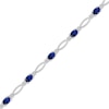 Thumbnail Image 2 of Oval-Cut Blue Lab-Created Sapphire & Diamond Accent Marquise Link Bracelet Sterling Silver 7.25"