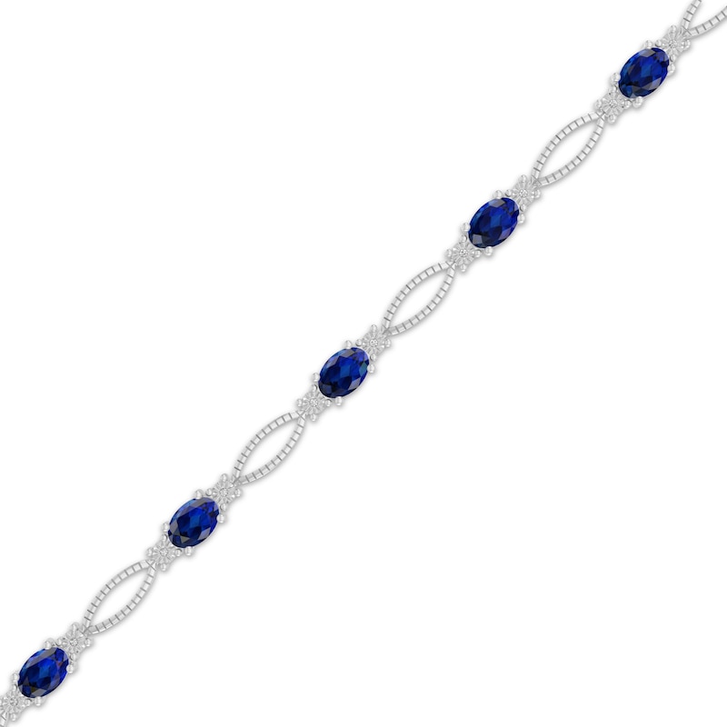 Main Image 2 of Oval-Cut Blue Lab-Created Sapphire & Diamond Accent Marquise Link Bracelet Sterling Silver 7.25"