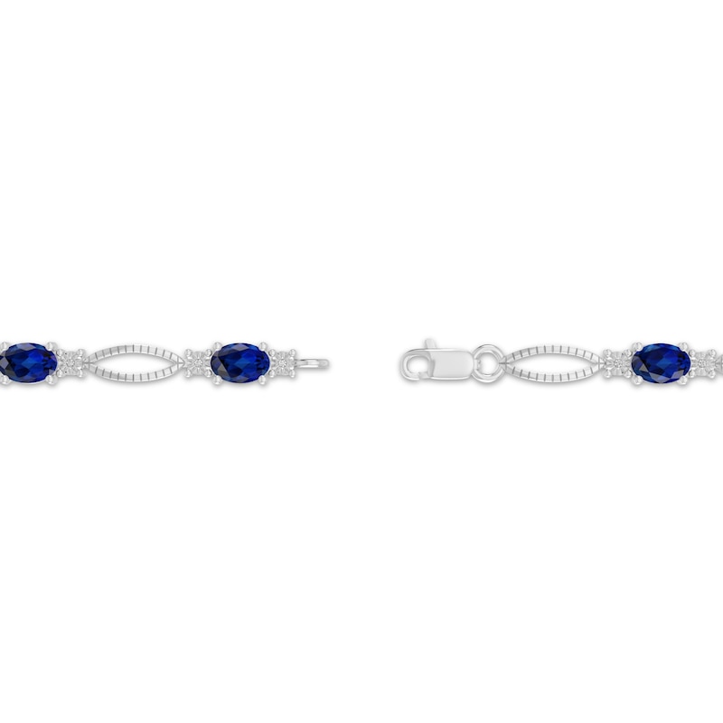 Main Image 3 of Oval-Cut Blue Lab-Created Sapphire & Diamond Accent Marquise Link Bracelet Sterling Silver 7.25"