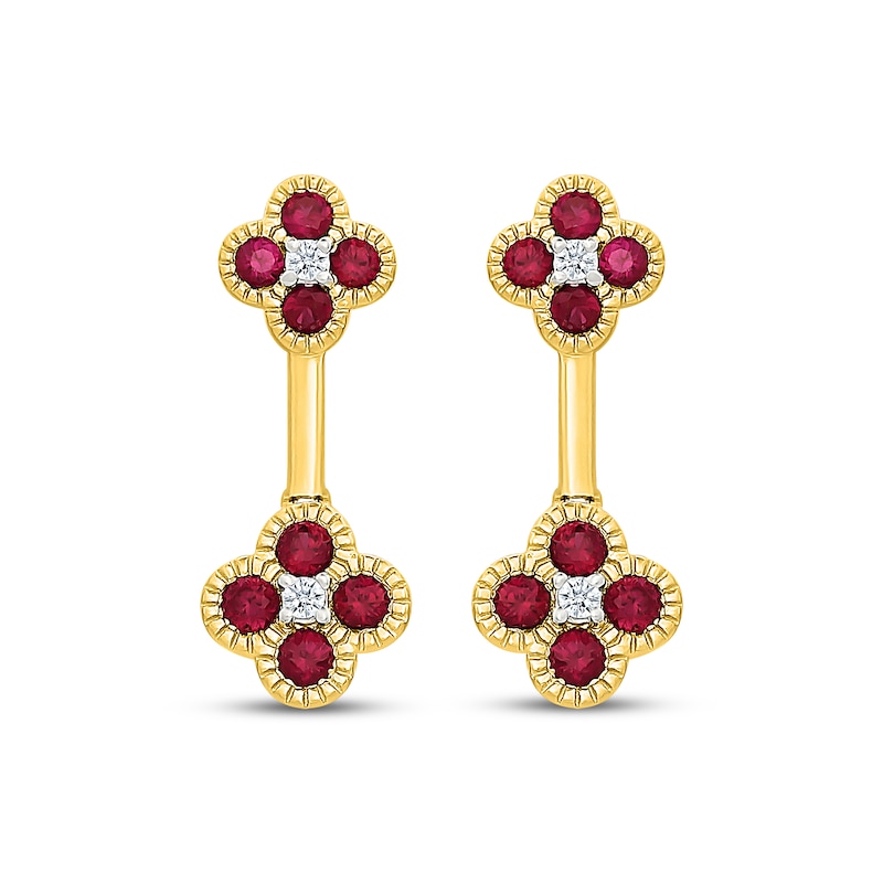 Main Image 2 of Lab-Created Ruby & White Lab-Created Sapphire Drop Earrings 10K Yellow Gold