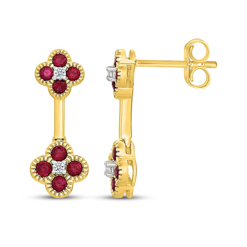 Main Image 3 of Lab-Created Ruby & White Lab-Created Sapphire Drop Earrings 10K Yellow Gold