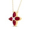 Thumbnail Image 2 of Pear-Shaped Lab-Created Ruby & White Lab-Created Sapphire Flower Necklace 10K Yellow Gold 18"