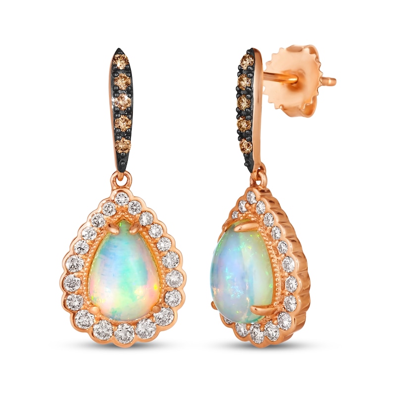 Main Image 1 of Le Vian Pear-Shaped Opal Dangle Earrings 1 ct tw Diamonds 14K Strawberry Gold