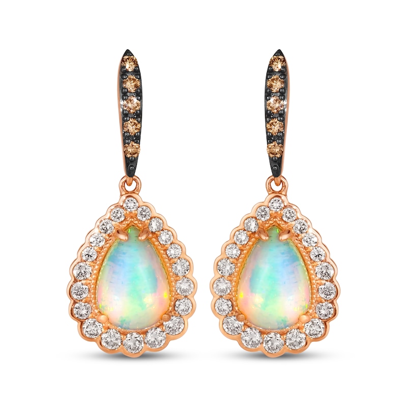 Main Image 2 of Le Vian Pear-Shaped Opal Dangle Earrings 1 ct tw Diamonds 14K Strawberry Gold