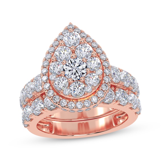 Adore Lab-Grown Diamonds Certified Round-Cut Multi-Stone Pear Halo Bridal Set 2 ct tw 14K Rose Gold