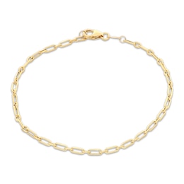 Long & Short Link Paperclip Chain Bracelet Hollow 10K Yellow Gold 7.5"