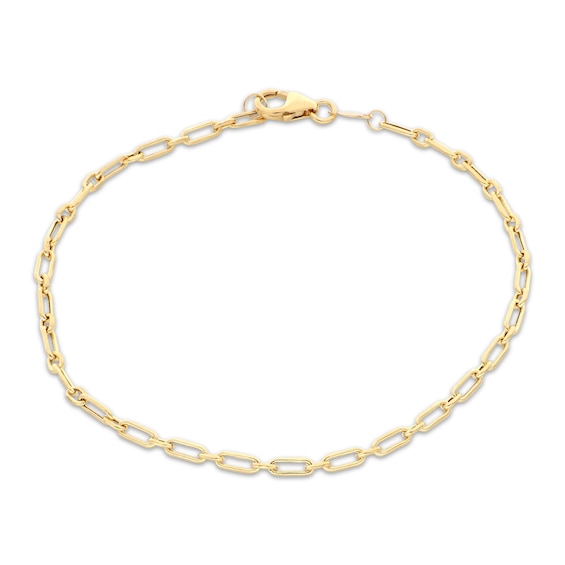 Long & Short Link Paperclip Chain Bracelet Hollow 10K Yellow Gold 7.5"