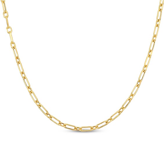 Long & Short Link Paperclip Chain Necklace Hollow 10K Yellow Gold 18"