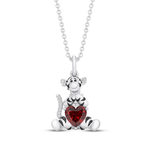 Disney Treasures Winnie the Pooh "Tigger" Heart-Shaped Garnet & Diamond Accent Necklace Sterling Silver 19"