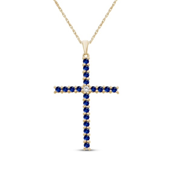 Blue & White Lab-Created Sapphire Cross Necklace 24K Yellow Gold Vermeil Sterling Silver 18"