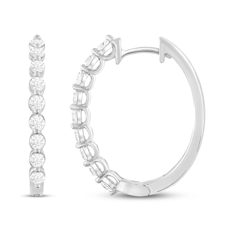 Main Image 1 of Lab-Grown Diamonds by KAY Oval Hoop Earrings 1 ct tw 14K White Gold