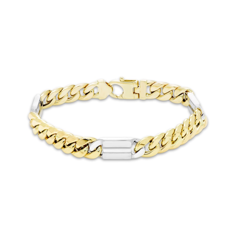 Semi-Solid Curb Chain Station Bracelet 10K Two-Tone Gold 8.5"