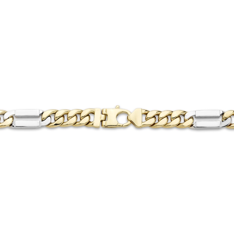 Semi-Solid Curb Chain Station Bracelet 10K Two-Tone Gold 8.5"