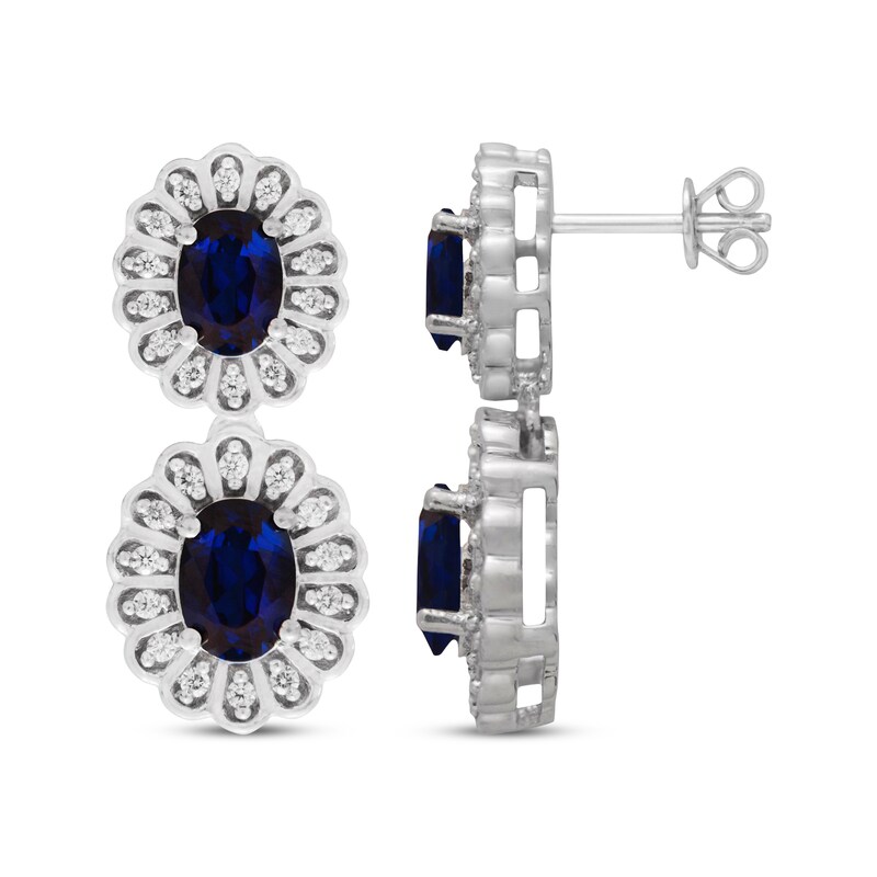 Main Image 1 of Oval-Cut Blue Lab-Created Sapphire & White Lab-Created Sapphire Scalloped Drop Earrings Sterling Silver
